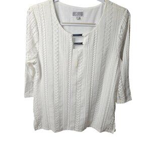 JM Collection Womens Ivory Textured 3/4 Sleeve Top With Metal Accents